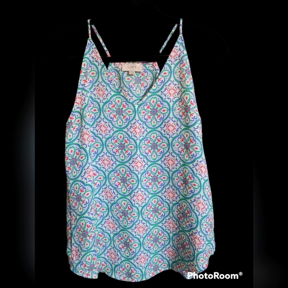 LOFT Tops Loft Vneck Cami Pink Green Blue Floral On White Poshmark